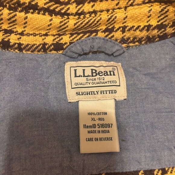 LL Bean Mens XL-Reg Flannel Long Sleeve Shirt Jacket Yellow Plaid with Pockets - Picture 3 of 5